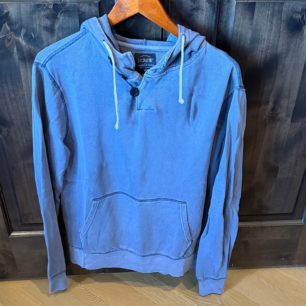 J. Crew Men's Garment-Dyed Blue Hoodie Pullover